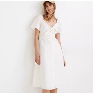 Madewell White Cotton Eyelet Embroidery Tie Front Keyhole A-line Midi Dress 2